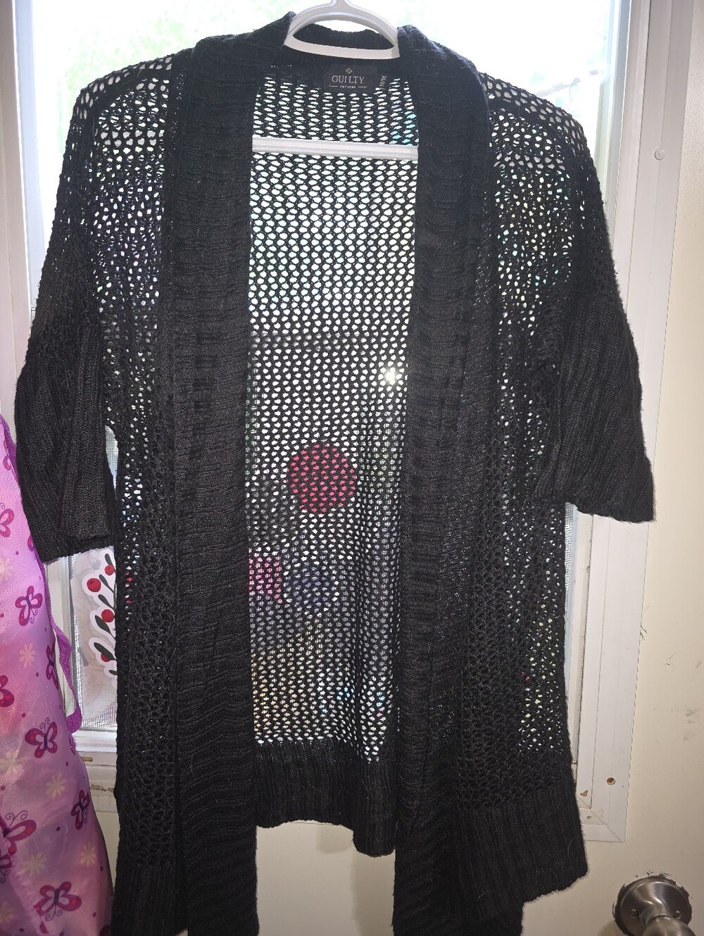 Black Open-Weave Short-Sleeve Cardigan